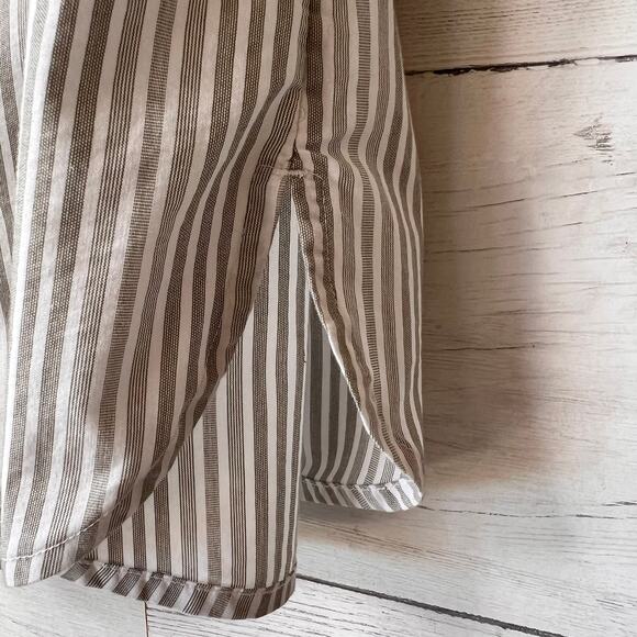 Chicos Top Womens Size 2/L Taupe & White Striped Button Down Bell Sleeves - Picture 6 of 16
